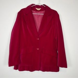Vintage 70s Sears Ruby Red Velvet 2 Button Blazer Jacket